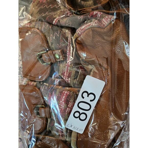 Vintage Wall Flower Womens Brown Faux Leather & Aztec Canvas Backpack W Buckles - Picture 11 of 11